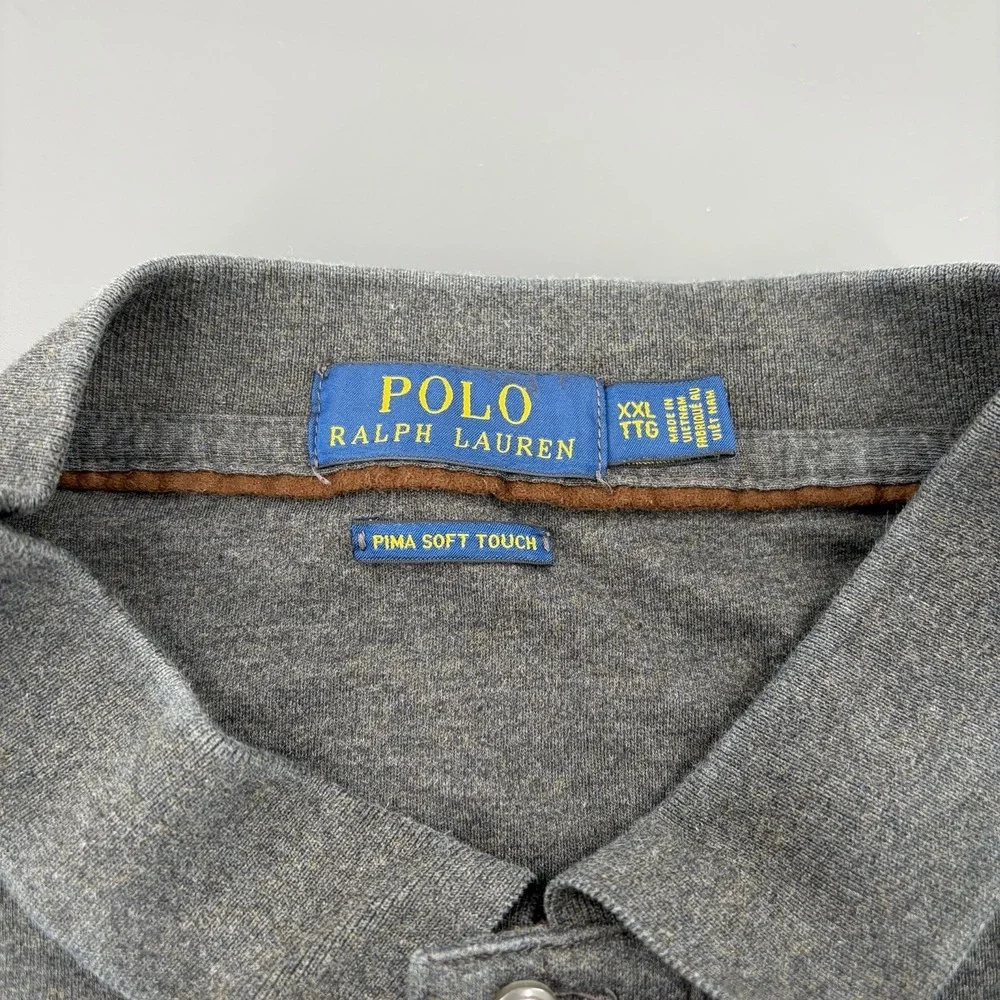 Polo Ralph Lauren Men's Gray 2XL Polo Long Sleeved Flesh Pony‎ Pima Soft Touch